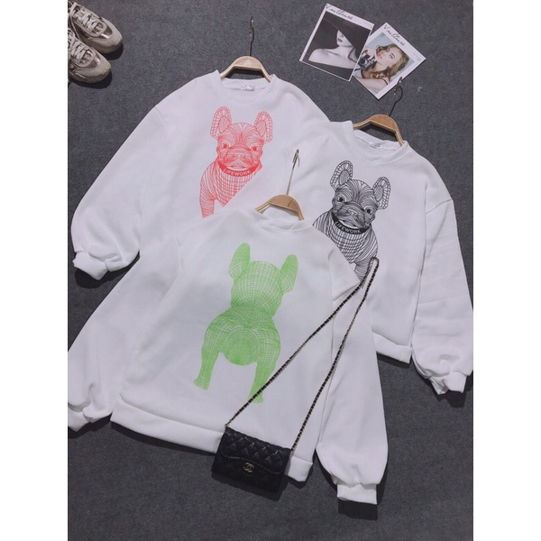 Áo sweater nam nữ Unisex form rộng chất nỉ cotton dày mịn in hình chú chó 3D phong cách | BigBuy360 - bigbuy360.vn