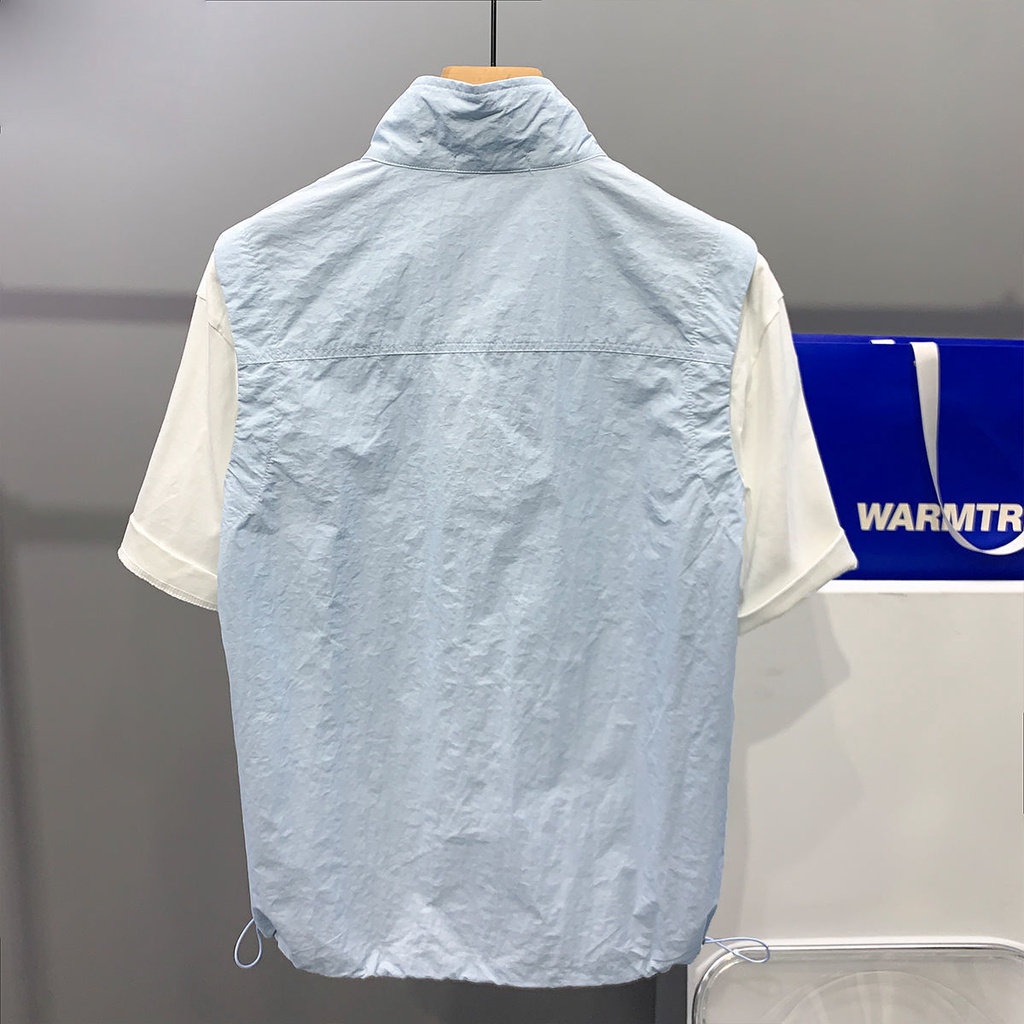 Áo polo Mỏng Tay Ngắn Cổ Đứng Phối Màu Tương Phản Phối Khóa Kéo Thời Trang Mùa Hè Cao Cấp Cho Nam