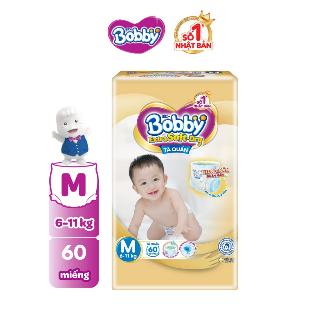 [MỚI] Tã Bobby Quần Extra Soft Dry S70/M60/L52+2/XL46+6/XXL42+4