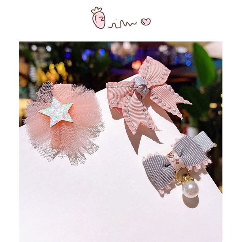 SET 4 KẸP TÓC VƯƠNG MIỆN, NƠ XINH CHO BÉ - Nana CT07