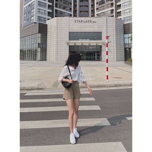 Short vải cạp cao basic ống rộng xẻ bên ( Ảnh thật ) | BigBuy360 - bigbuy360.vn