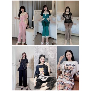 Đồ ngủ xinh cổ tròn áo cộc quần dài, lụa Latin mềm mịn thoáng mát, siêu hot, sáng trọng nhưng không kém phần dễ thương