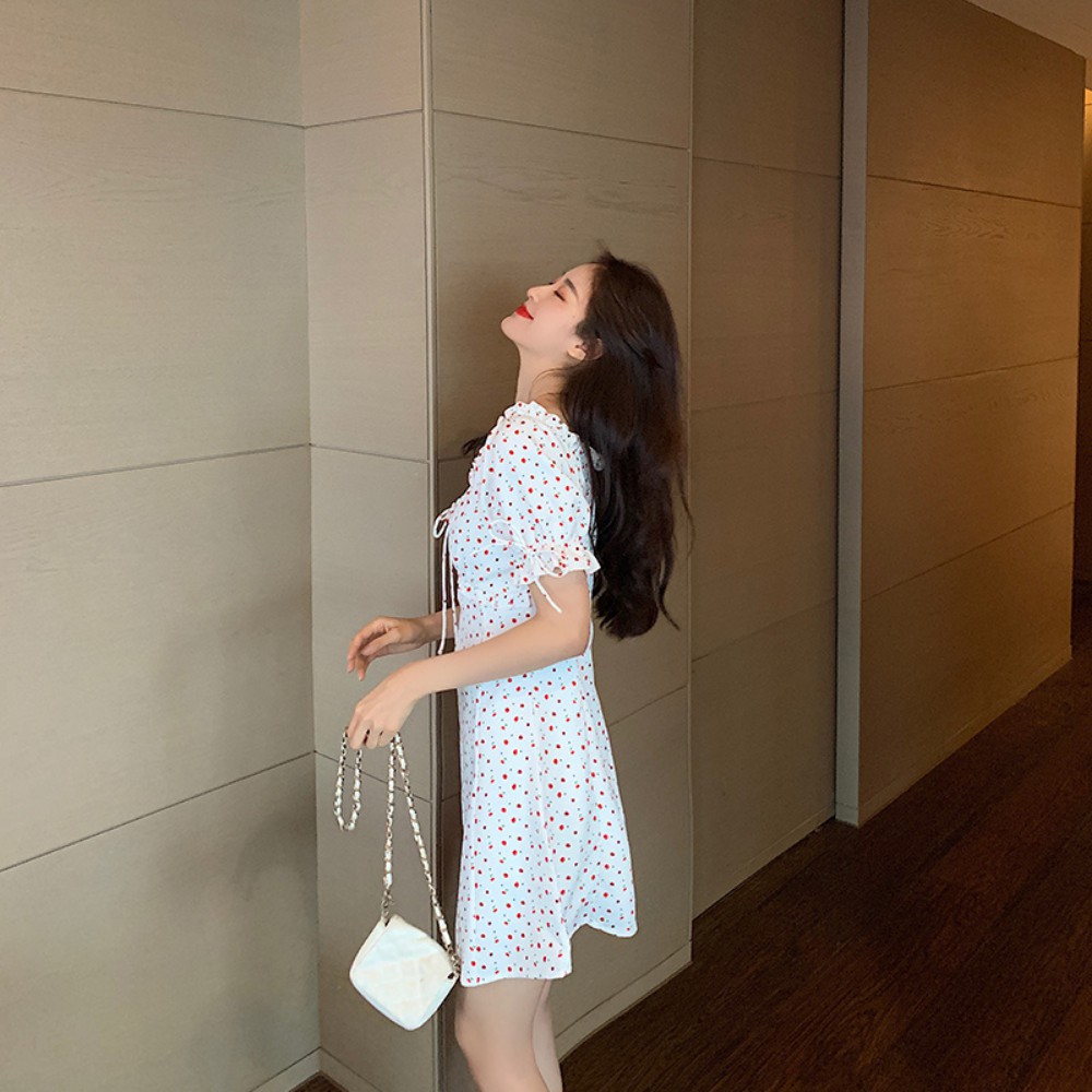 Váy nữ , đầm nữ họa tiết chấm bi , cổ bánh bèo , tay áo bồng thắt nơ váy đẹp chất UMI mềm nhẹ tôn dáng ATILA SHOP. | BigBuy360 - bigbuy360.vn