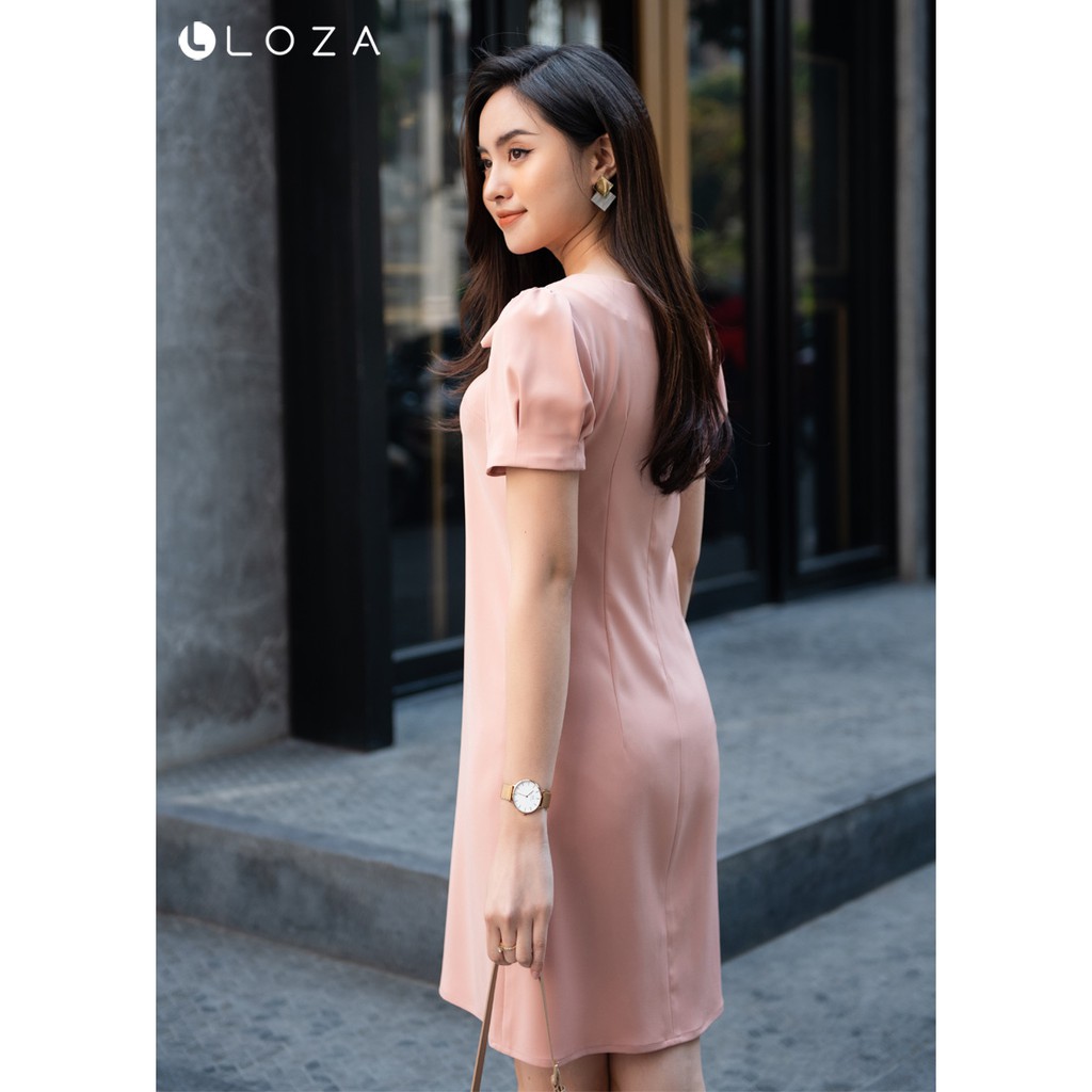 [Mã FASHIONMALLT4 giảm 15% đơn 150k] Đầm suông phối nơ hồng LOZA LD01109HO