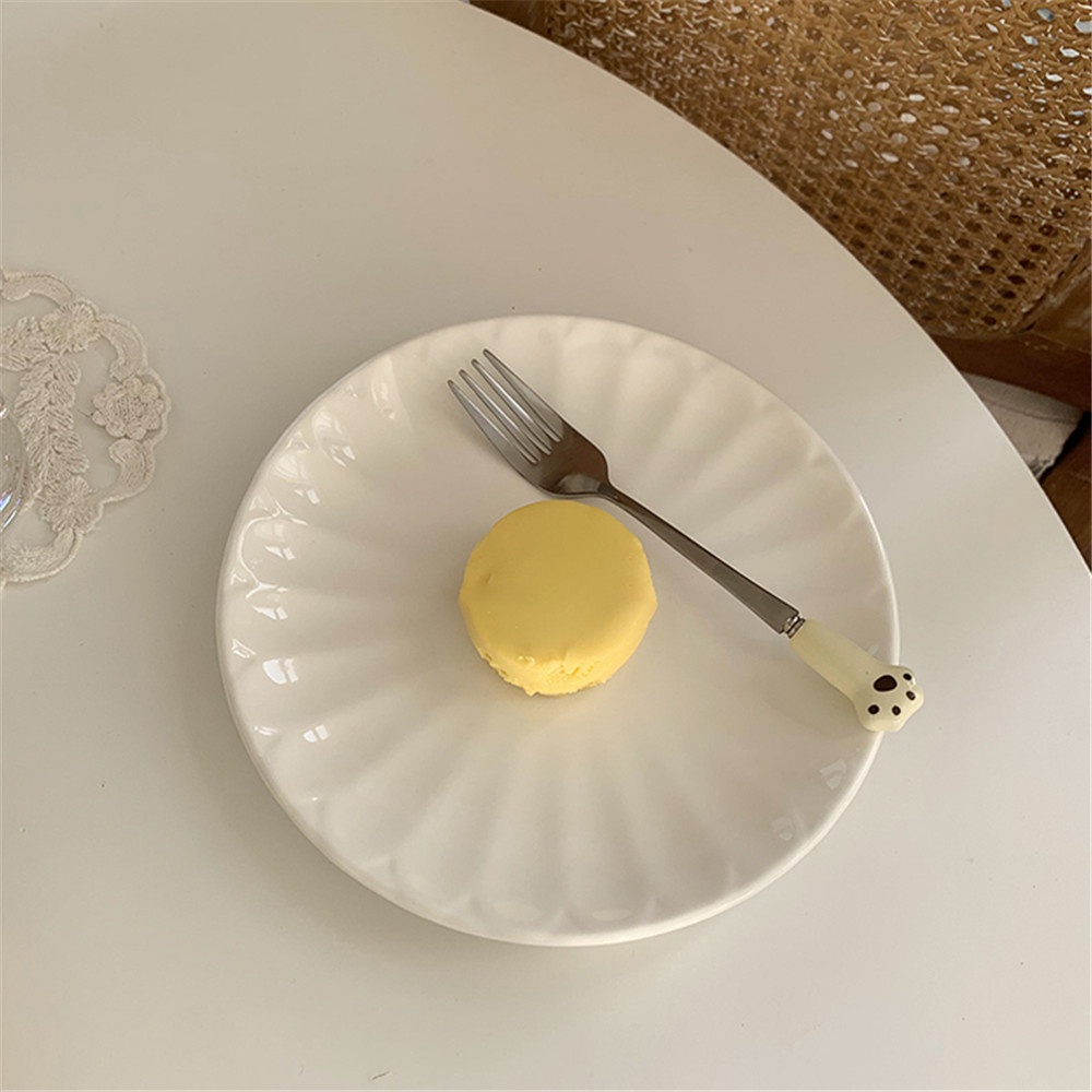 Muỗng Ăn Tráng Miệng / Trái Cây / Bánh Tráng Miệng Tay Cầm Sứ Hình Chân Mèo Hoạt Hình Bằng Thép Không Gỉ