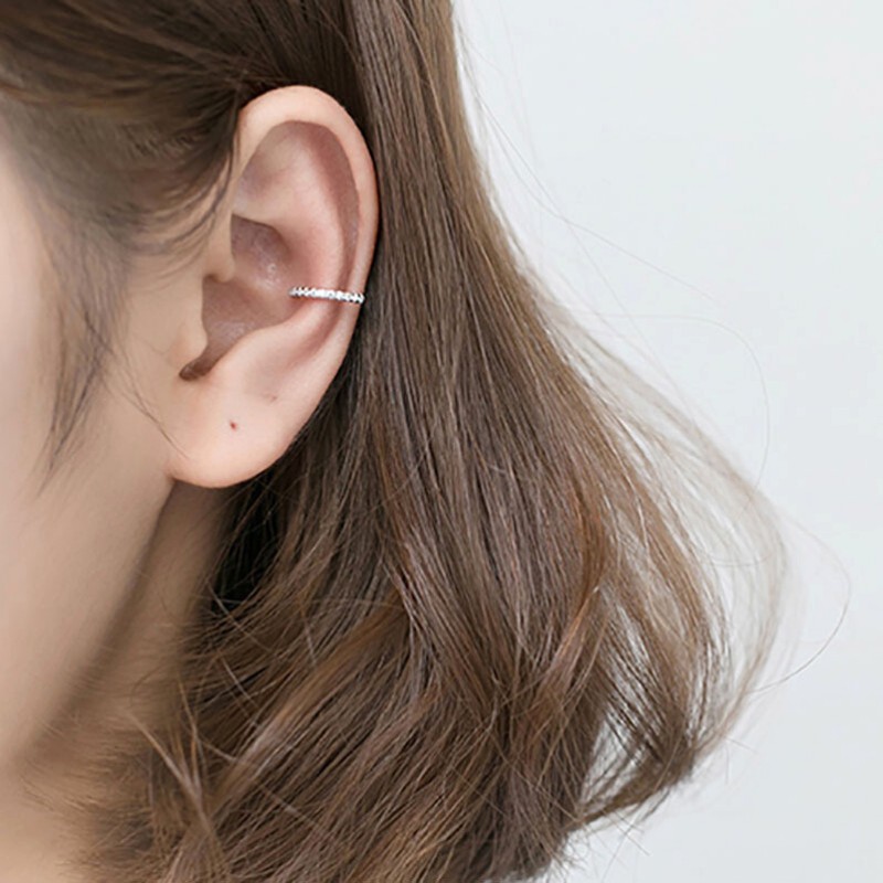 Bông Tai Bạc S925 Ear Cuff Kẹp Vành Khoen C Đính Đá CZ Trẻ Trung Cá Tính | Khuyên Tai Nữ Trang Sức Bạc Thời Trang