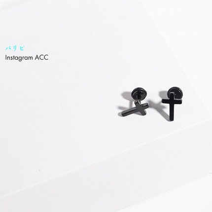 Khuyên tai thép titan hình thánh giá phong cách hip hop thời trang Hàn Quốc