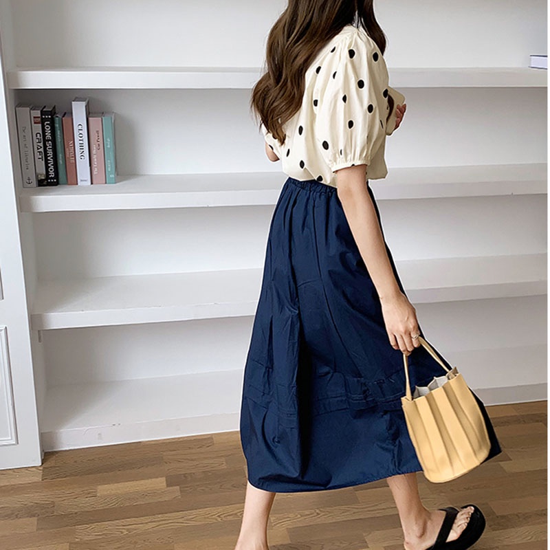 IELGY Áo Kiểu Tay Ngắn Họa Tiết Chấm Bi Dành Cho Nữ