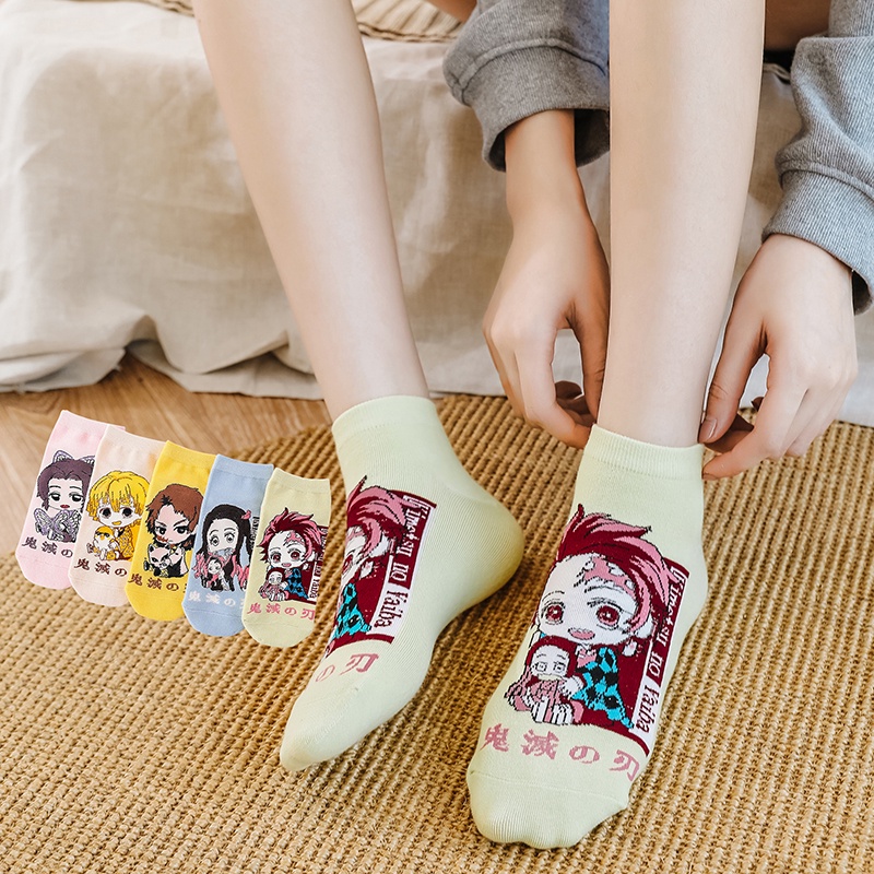 Set 5 Đôi Vớ Cotton Ngắn Họa Tiết Hoạt Hình Nhật Bản Thời Trang Cho Nữ