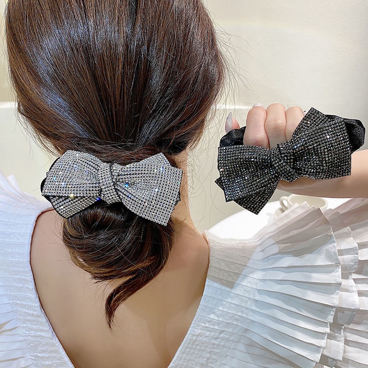 Dây buộc tóc thắt nơ ba chiều đính đá lấp lánh siêu lấp lánh mới