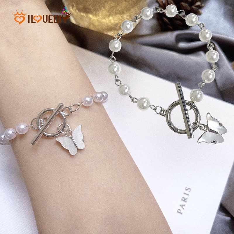 Vòng Tay Mặt Hình Bướm Bằng Acrylic Đính Ngọc Trai / Ngọc Trai Phong Cách Bohemian Thời Trang Cho Nữ