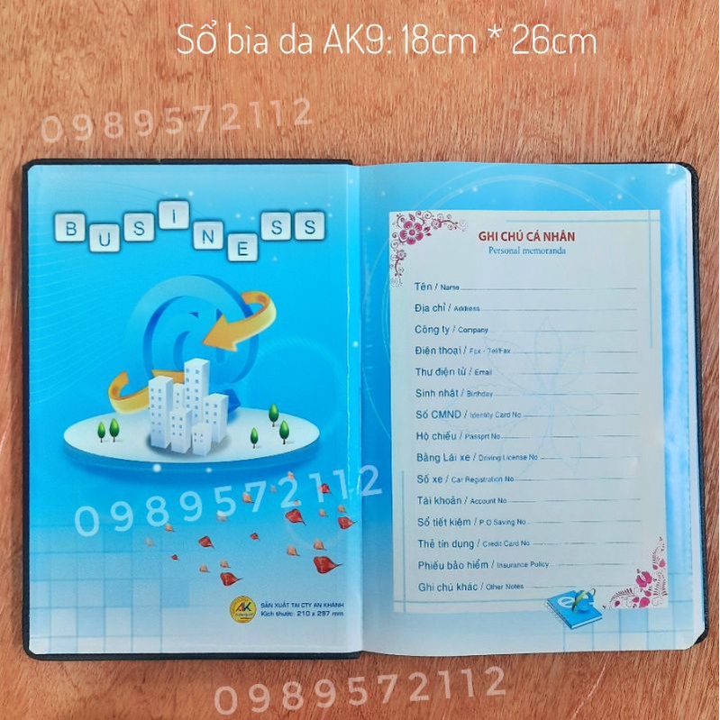 Sổ bìa da AK9 khổ B5. 224 trang