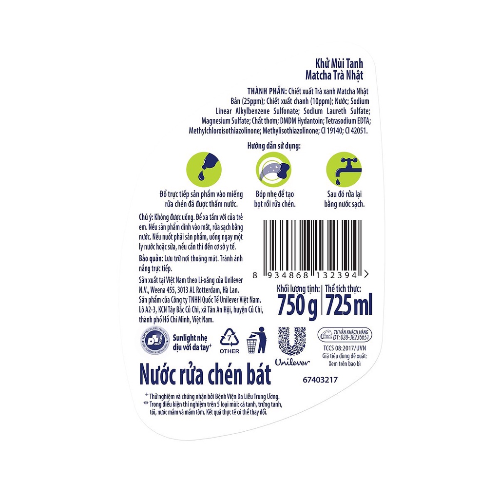 Nước Rửa Chén Sunlight Thiên Nhiên Túi 750g