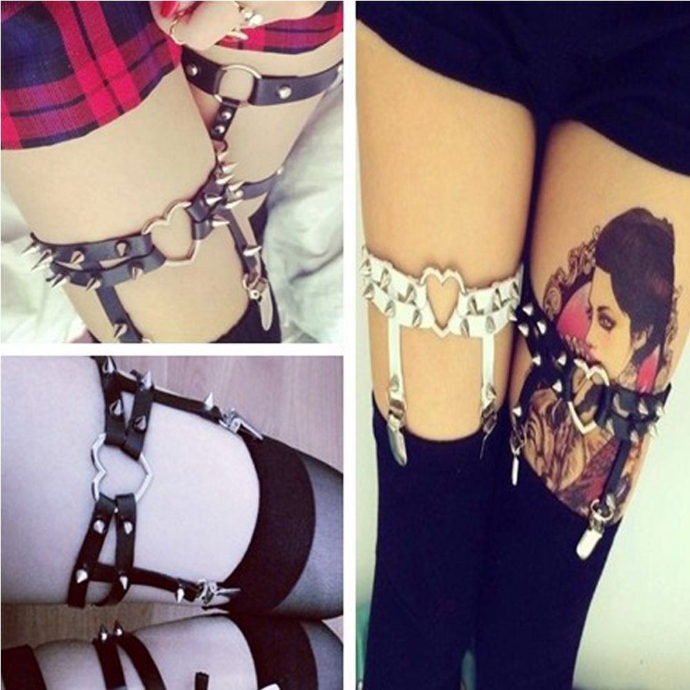 Dây đai garter đeo đùi có khóa và đinh tán phong cách punk gợi cảm free size nhiều màu cho nữ
