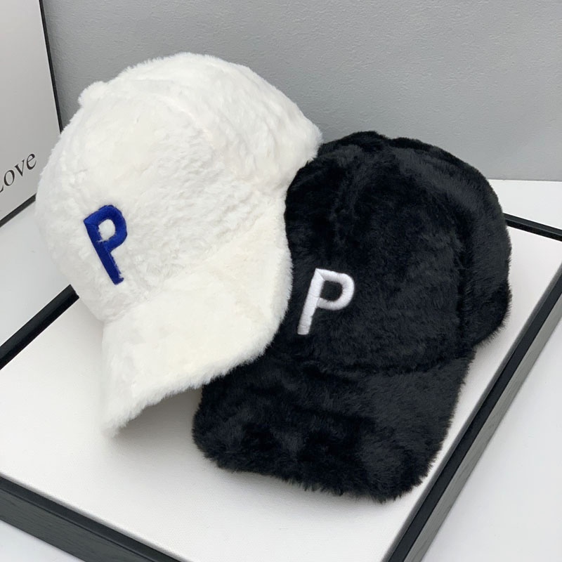 Mũ Lưỡi Trai Phối Lông Thêu Chữ P Phong Cách Hàn Quốc Thời Trang Thu Đông Cho Nữ