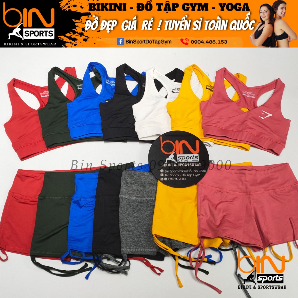 Đồ Tập Gym Yoga Nữ Áo Bra Kèm Mút, Quần Đùi Dây Rút Bin Sports BN017