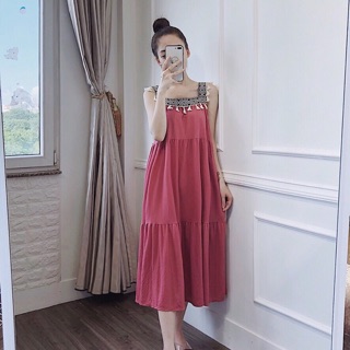 Váy 2 dây thổ cẩm đũi lụa