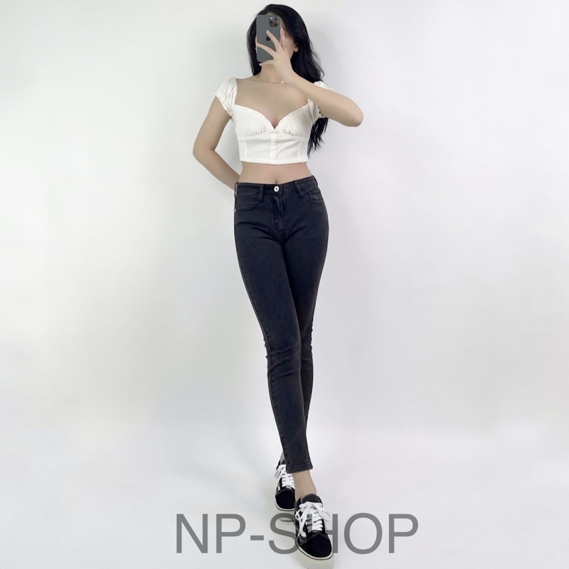 Quần skinny jeans nữ NPSHOP 9 tấc lưng cao, quần bò nữ dáng lửng cạp cao NPQUAN012