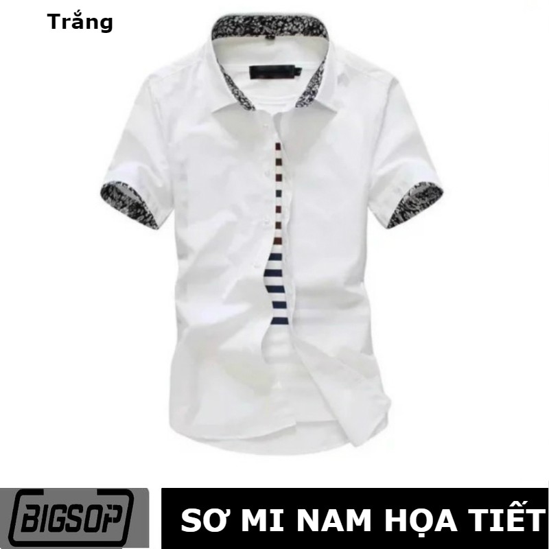 Áo Sơ mi Nam BIGSOP trắng ngắn tay cổ hoa