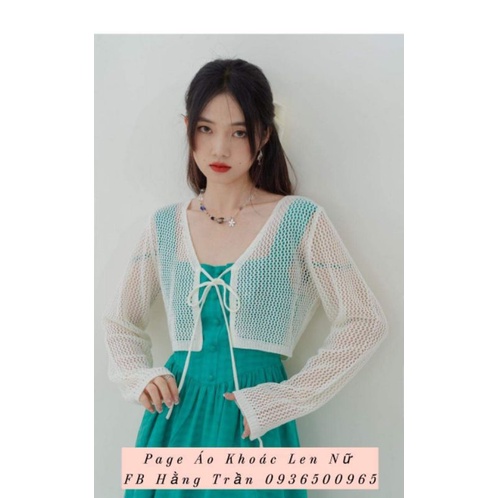 Áo khoác lưới dáng lửng cột dây chất lanh không ngứa da.