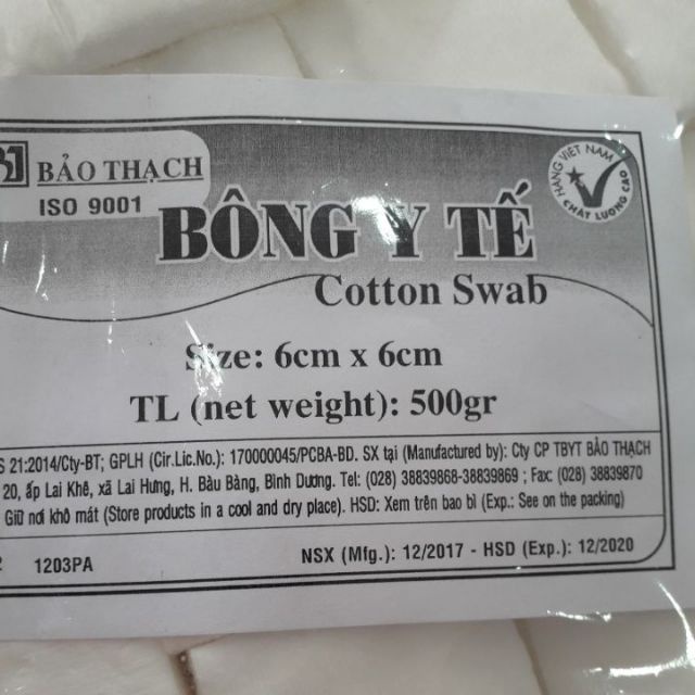 Bông Y Tế Cắt Sẵn Bảo Thạch 6cmx6cm Bịch 500gr