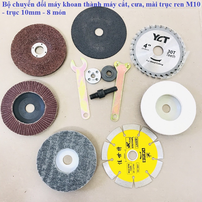 Bộ chuyển đổi máy khoan kèm đĩa cắt,đá mài trục chuyển 10mm