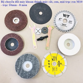 Bộ chuyển đổi máy khoan kèm đĩa cắt,đá mài trục chuyển 10mm