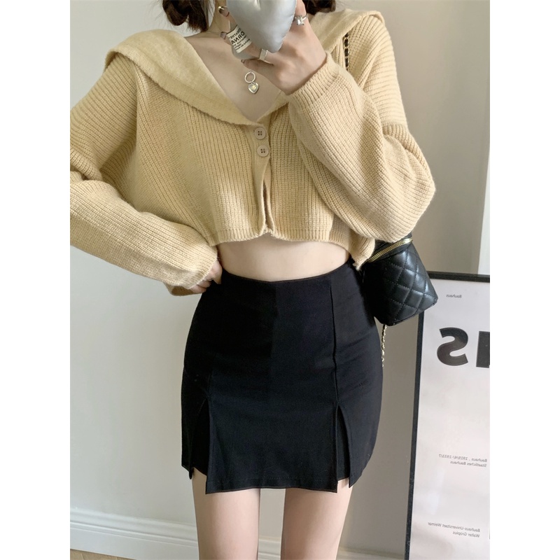 NUZIRO  Áo Croptop Dệt Kim Tay Dài Kiểu Hàn Quốc Xinh Xắn Cho Nữ