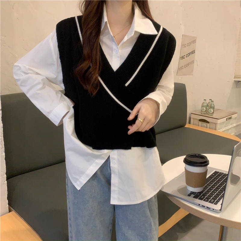 HoneySexy Áo vest nữ cổ chữ V lỏng đan không tay hàng đầu đơn giản thời trang cổ điển gợi cảm | BigBuy360 - bigbuy360.vn