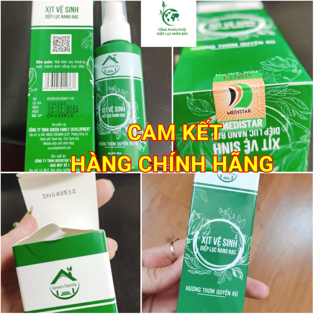 Xịt Diệp Lục Nano Bạc Kháng Khuẩn, Giảm Mùi Hôi, Ngứa Ngáy, Phòng Ngừa Viêm Nhiễm, Nấm Ngứa – Hàng Chính Hãng chai 70ml