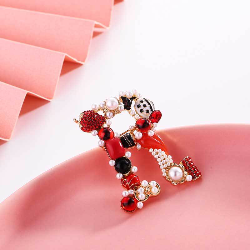 Ghim Cài Áo Hình Chữ Cái Đính Đá Và Ngọc Trai Nhân Tạo Sang Trọng