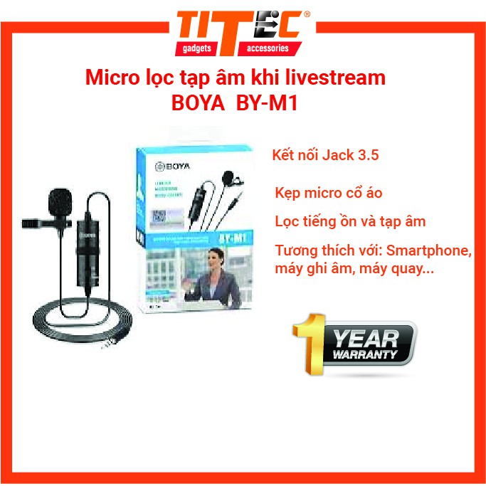 Micro cài áo BOYA BY-M1, hỗ trợ tăng âm lượng nói và thu câm, lọc tạp âm.