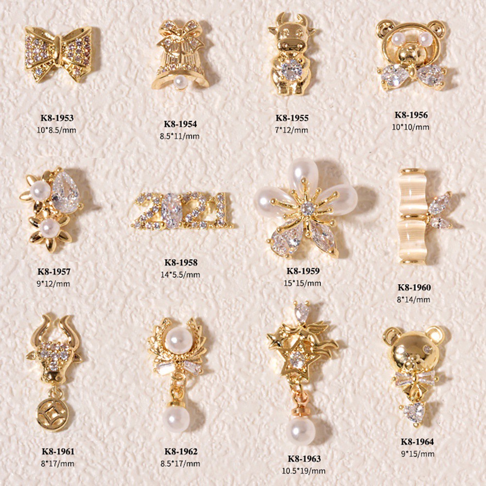 Đá đính zircon trang trí móng tay hình chú gấu lấp lánh sang trọng xinh xắn DIY