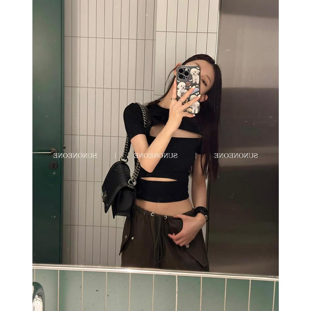 Cocory vn Áo Thun Tay Ngắn Thiết Kế Khoét Lỗ Thời Trang Mùa Hè Quyến Rũ Cho Nữ