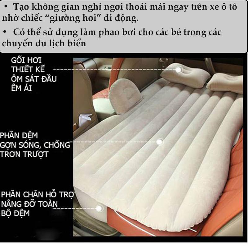 Đệm Hơi Ô Tô Chất Liệu Vải Nhung Dù (loại 1)-  Kèm Bơm Điện 2 Chiều 12V- Có Thể Gấp Gọn, Dành Cho Tất Cả Các Dòng Xe