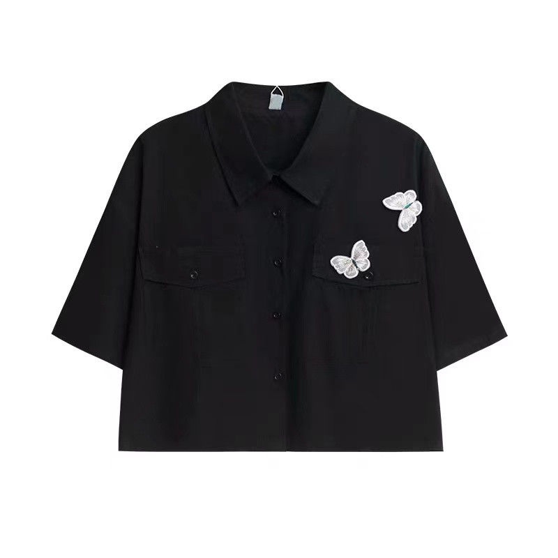 Set Áo Sơ Mi Tay Ngắn Họa Tiết Bướm + Chân Váy Chữ a Thời Trang Cho Nữ