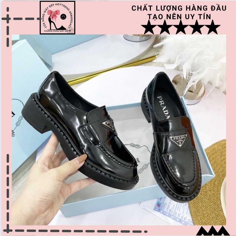 Giày Moca Prad Nữ đế 3p da bóng hàng fullbox, bill túi l1