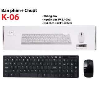Bộ Bàn phím và chuột không dây 2.4G K-06 dài, đen