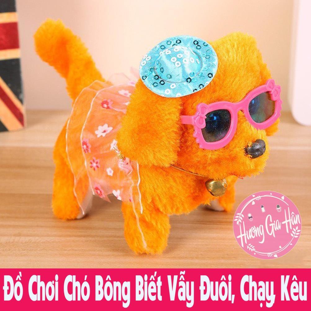 Đồ chơi chó bông đeo kính chạy pin biết di chuyển, vẫy đuôi, biết kêu, mắt sáng,( kèm video ảnh thật )
