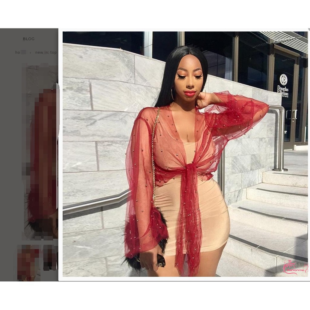 ღ𝓂ℰFashion Women Long Sleeve Shirt Casual Blouse Loose Mesh Sheer Tops T Shirt