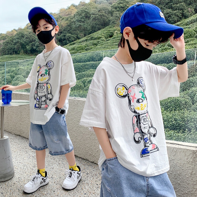 Áo thun BXPB cổ tròn in họa tiết thời trang mùa hè tùy chọn màu sắc dành cho bé trai 3-15 tuổi