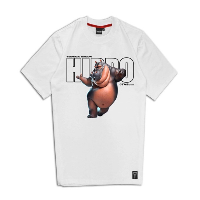 Áo Thun In Hình Hà Mã Hippo TeeHolic - Màu Trắng Xanh Neon