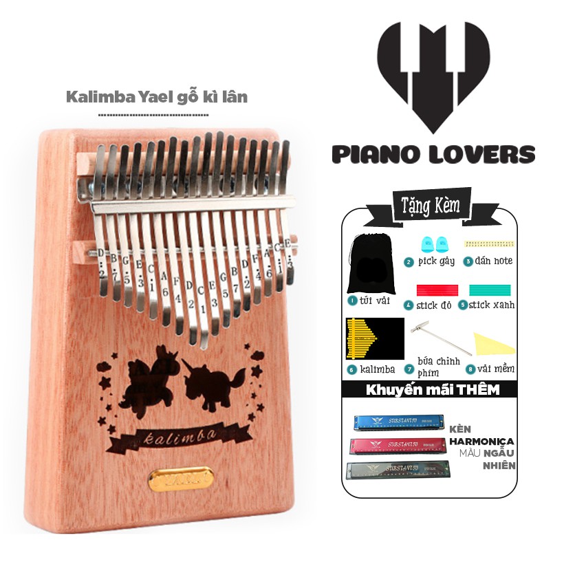 Đàn Kalimba 17 phím Gỗ Mahogany Yael Gỗ Kì Lân Tặng Kèm Harmonica 24 Lỗ Màu Ngẫu Nhiên - HÀNG CÓ SẴN