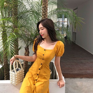 ĐẦM NÚT ULZZANG CỔ VUÔNG
