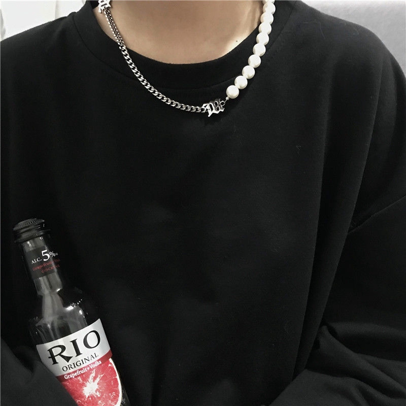 Dây Chuyền Mặt Chữ Đính Ngọc Trai Phong Cách Hip Hop