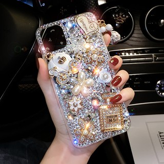 Dành Cho iPhone 15 14 13 12 Pro Max Vỏ Bling Kim Cương Giả Lấp Lánh Cho iPhone 12 11 Pro Max X XR XS 7 8 Plus Ốp Lưng Hoa Mặt Dây Chuyền