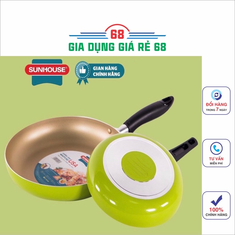 Chảo Cặp Nhôm Trơn Cạn Sunhouse Phi 18 + 24 Xanh