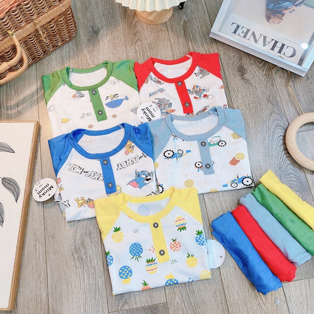 Bộ cộc tay thun lạnh cúc ngực cho bé