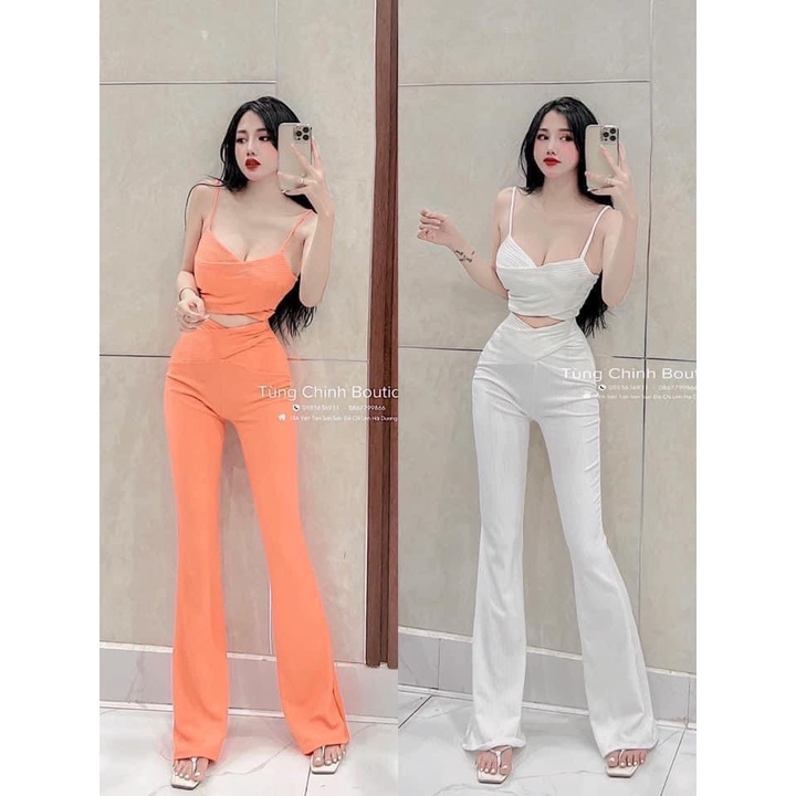 Set Áo Dây Kèm Quần Dài Thun Gân