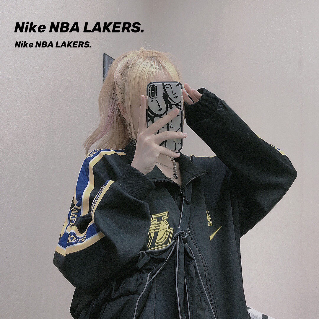 NBA Áo Khoác Bóng Rổ Nike Lakers Tay Dài Cổ Đứng Cho Nữ